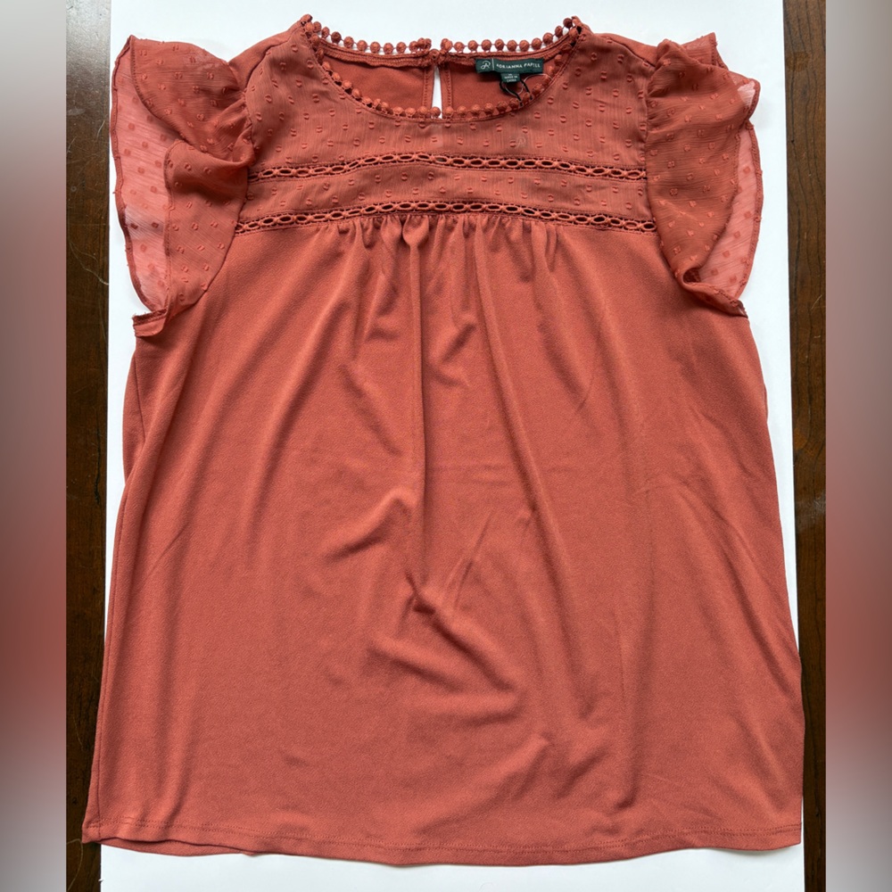NWOT Adrianna Papell Terracotta Blouse with Eyelet Detail
